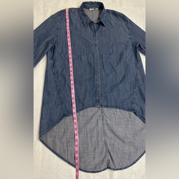 Eileen Fisher Blue Chambray Denim Asymmetrical Long Sleeve Shirt - Picture 5 of 14